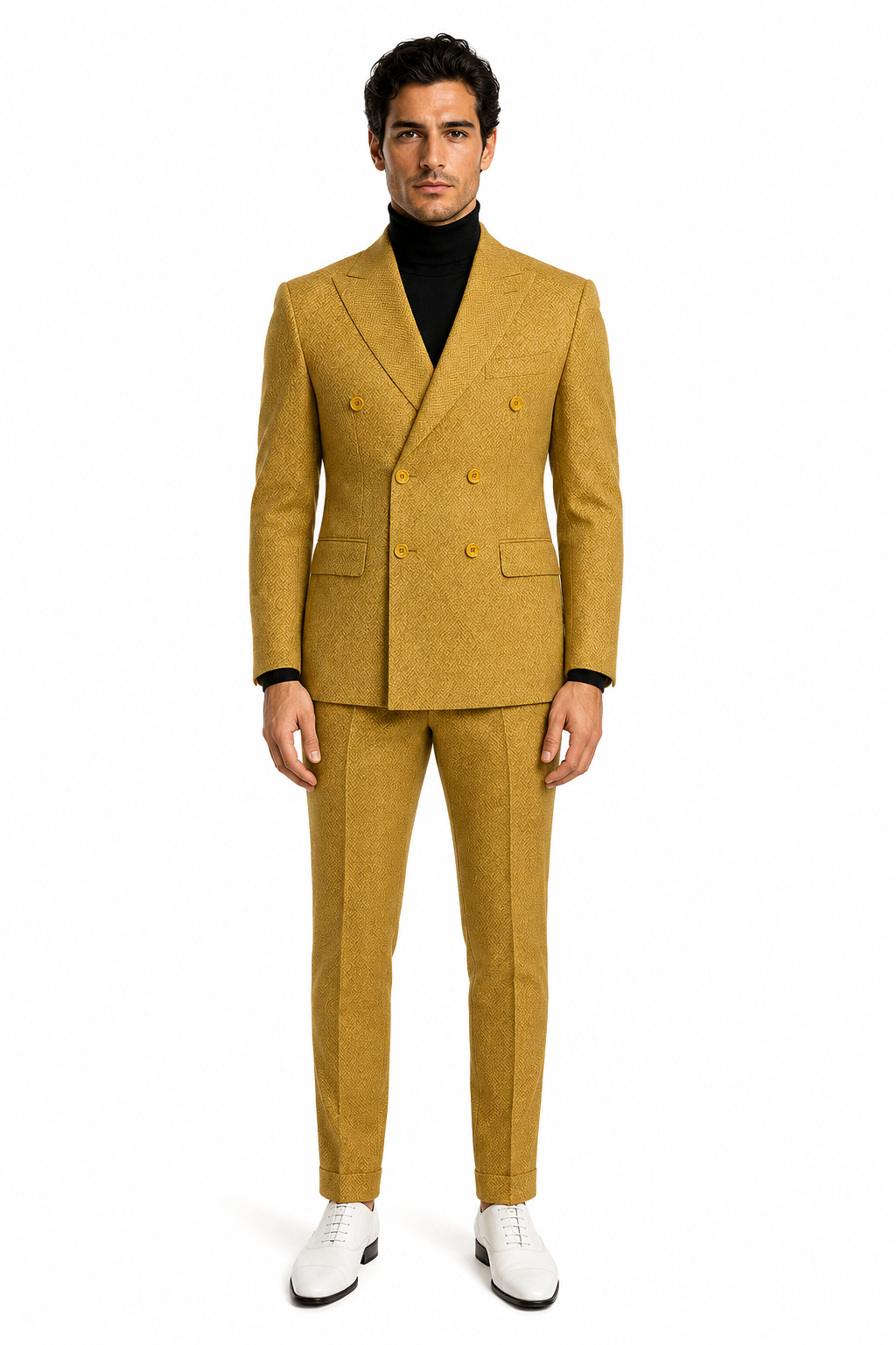 Men's Gold Double Breasted Suit - Classic 1920s Camel Color Formal Slim Fit Suit