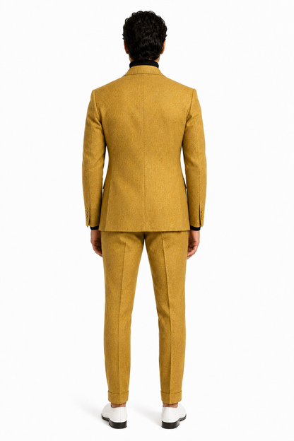 Men's Gold Double Breasted Suit - Classic 1920s Camel Color Formal Slim Fit Suit