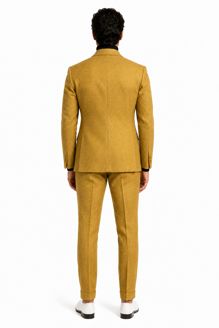 Men's Gold Double Breasted Suit - Classic 1920s Camel Color Formal Slim Fit Suit