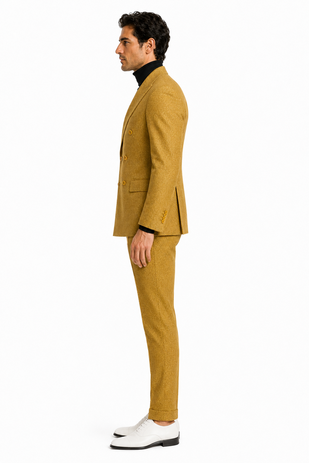 Men's Gold Double Breasted Suit - Classic 1920s Camel Color Formal Slim Fit Suit