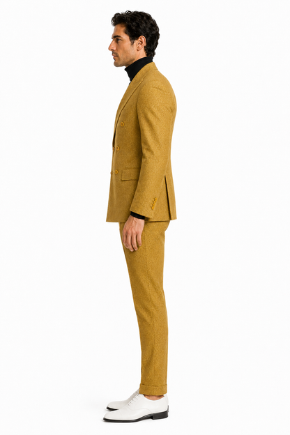 Men's Gold Double Breasted Suit - Classic 1920s Camel Color Formal Slim Fit Suit
