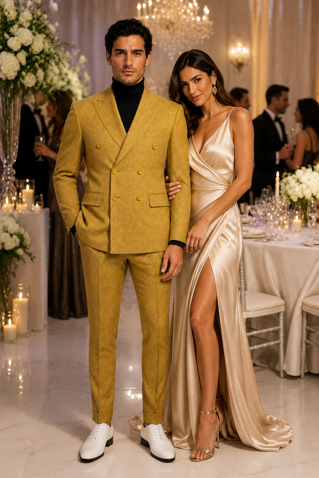 Men's Gold Double Breasted Suit - Classic 1920s Camel Color Formal Slim Fit Suit