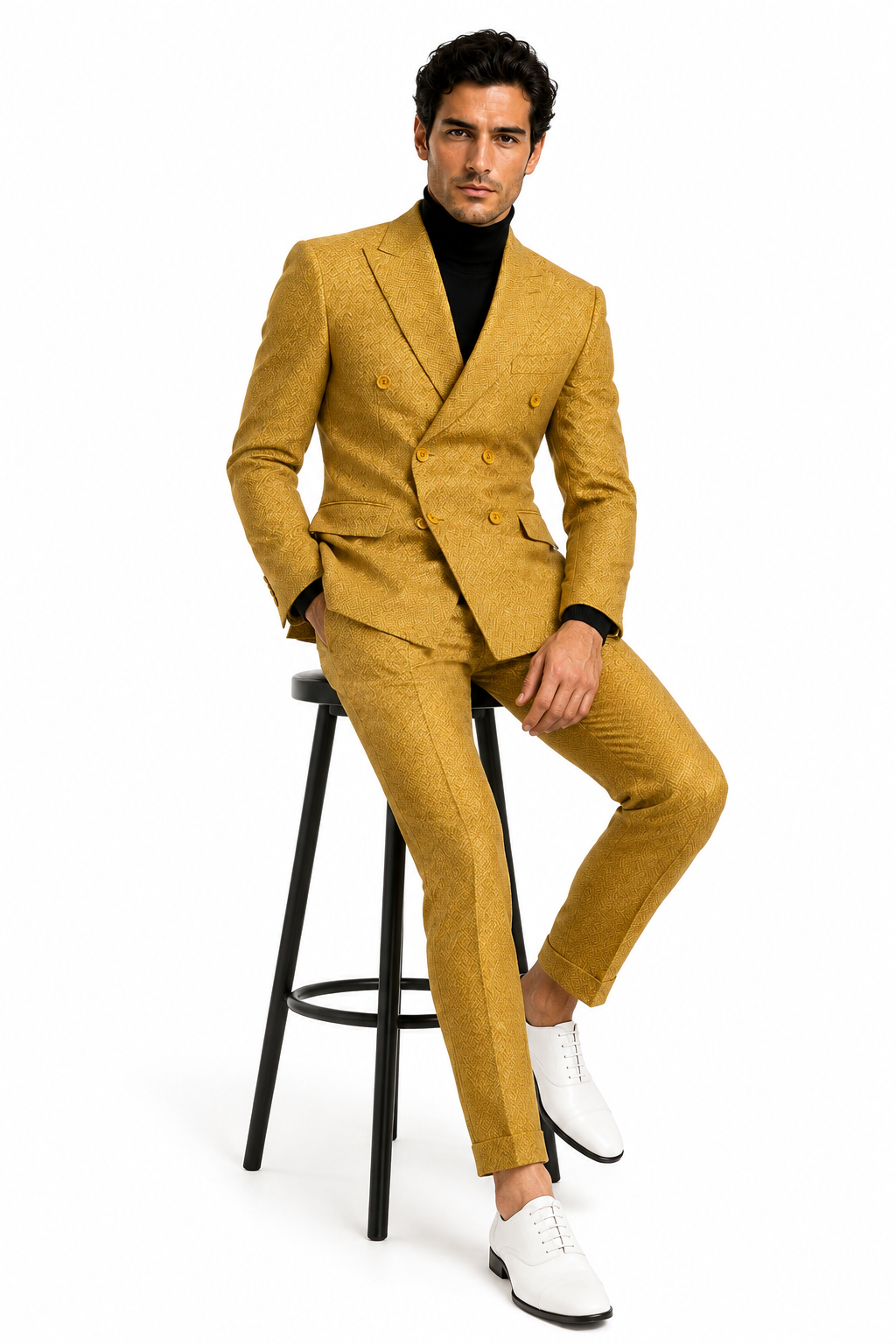 Men's Gold Double Breasted Suit - Classic 1920s Camel Color Formal Slim Fit Suit