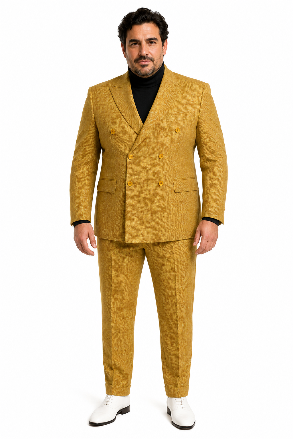 Men's Gold Double Breasted Suit - Classic 1920s Camel Color Formal Slim Fit Suit
