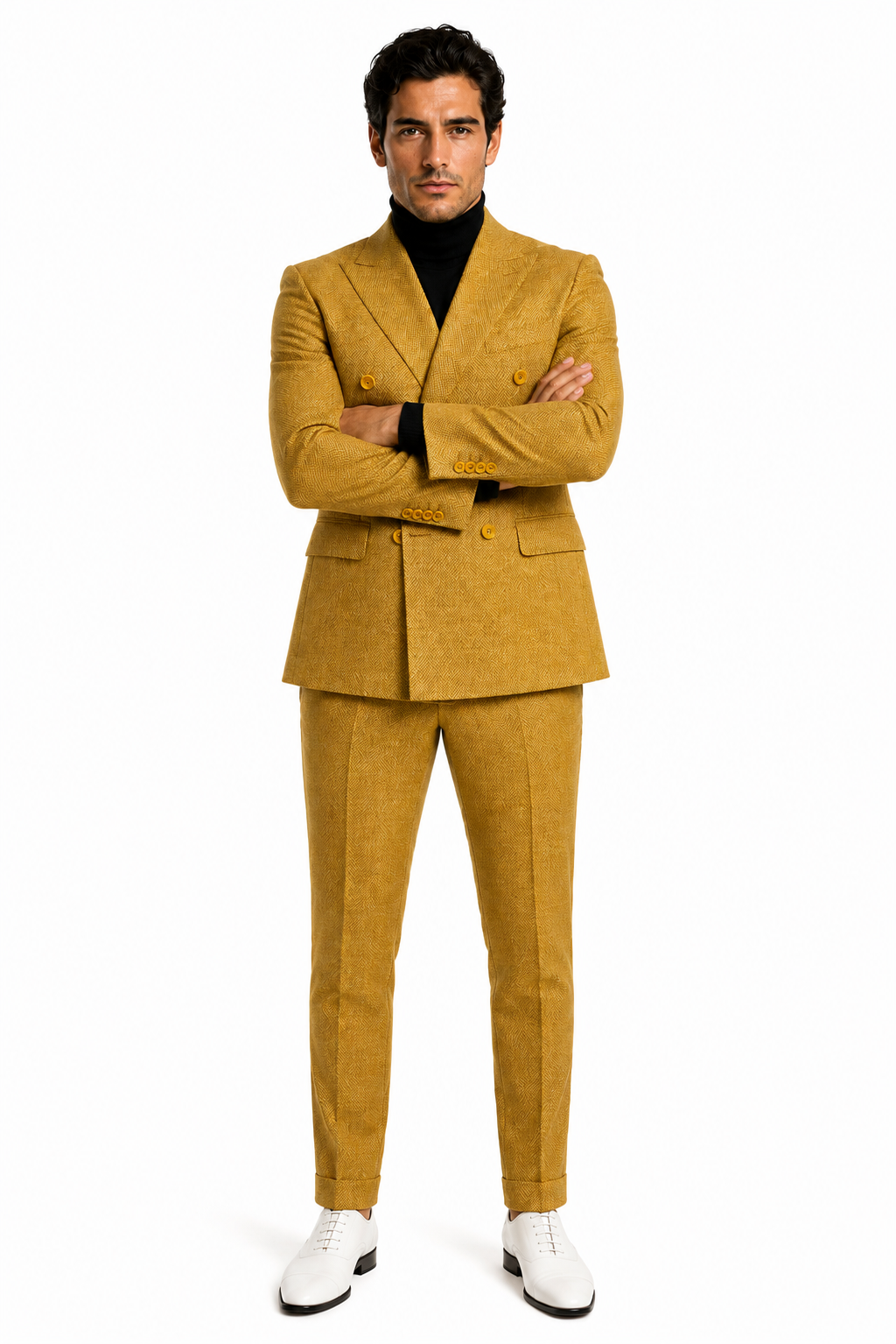 Men's Gold Double Breasted Suit - Classic 1920s Camel Color Formal Slim Fit Suit