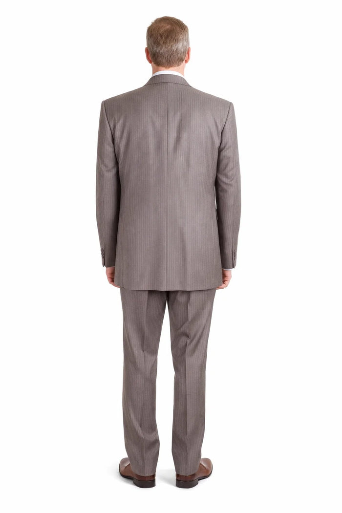 Men’s Great Gatsby Suit – 1920s Classic Fit Tan Banker Pinstripe 3 Button Suit