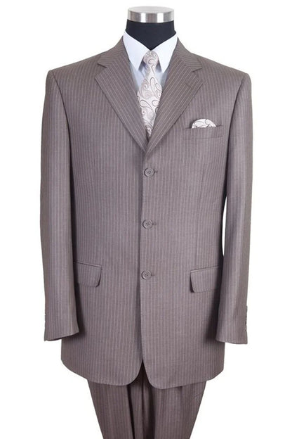 Men’s Great Gatsby Suit – 1920s Classic Fit Tan Banker Pinstripe 3 Button Suit