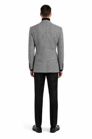 Mens Houndstooth Sport Coat  Black & White 100% Wool Modern Fit
