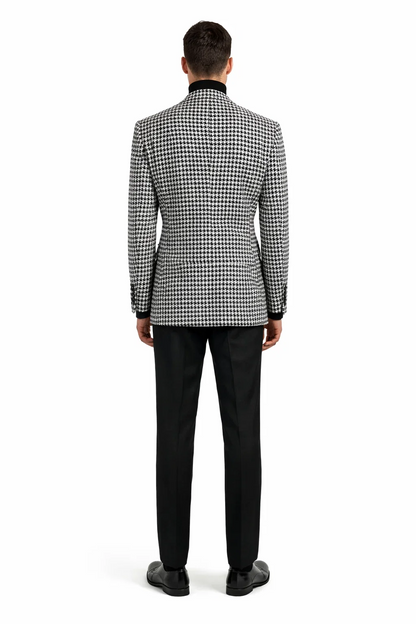 Mens Houndstooth Sport Coat  Black & White 100% Wool Modern Fit