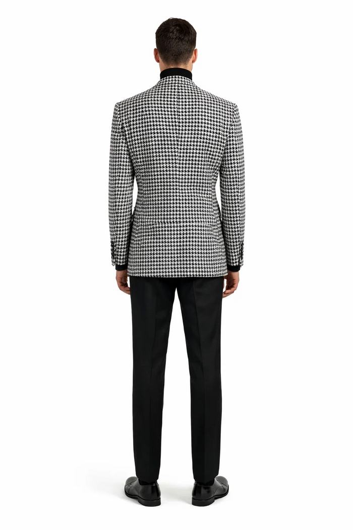 Men's Houndstooth Sport Coat - Black & White 100% Wool Modern Fit