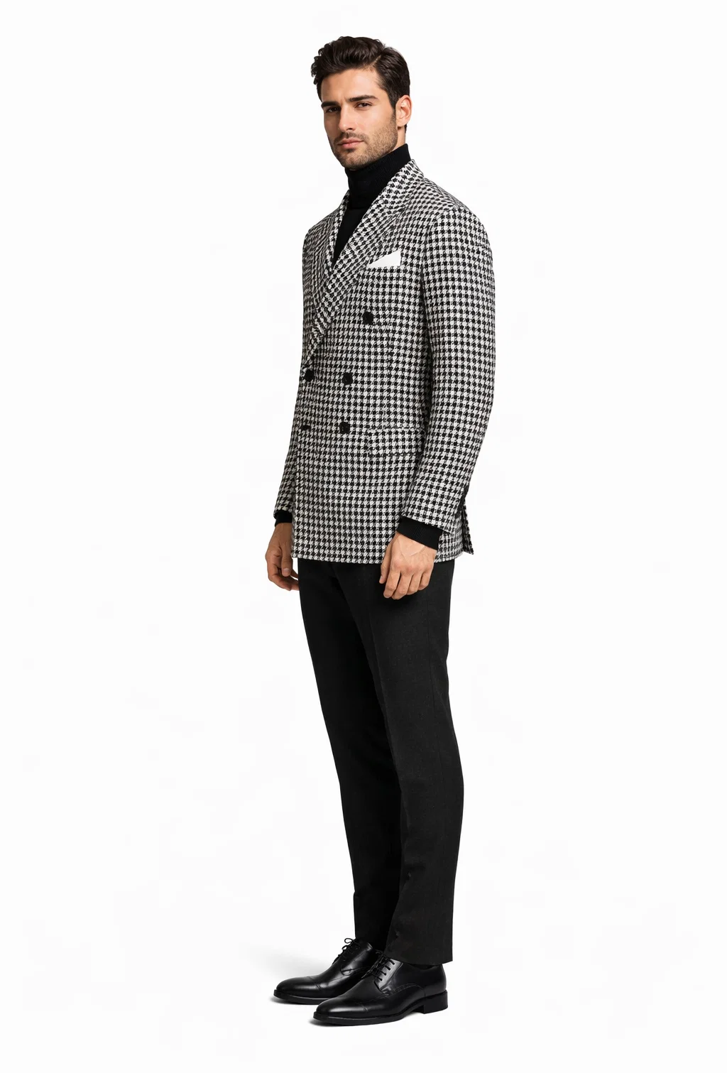 Mens Houndstooth Sport Coat  Black & White 100% Wool Modern Fit
