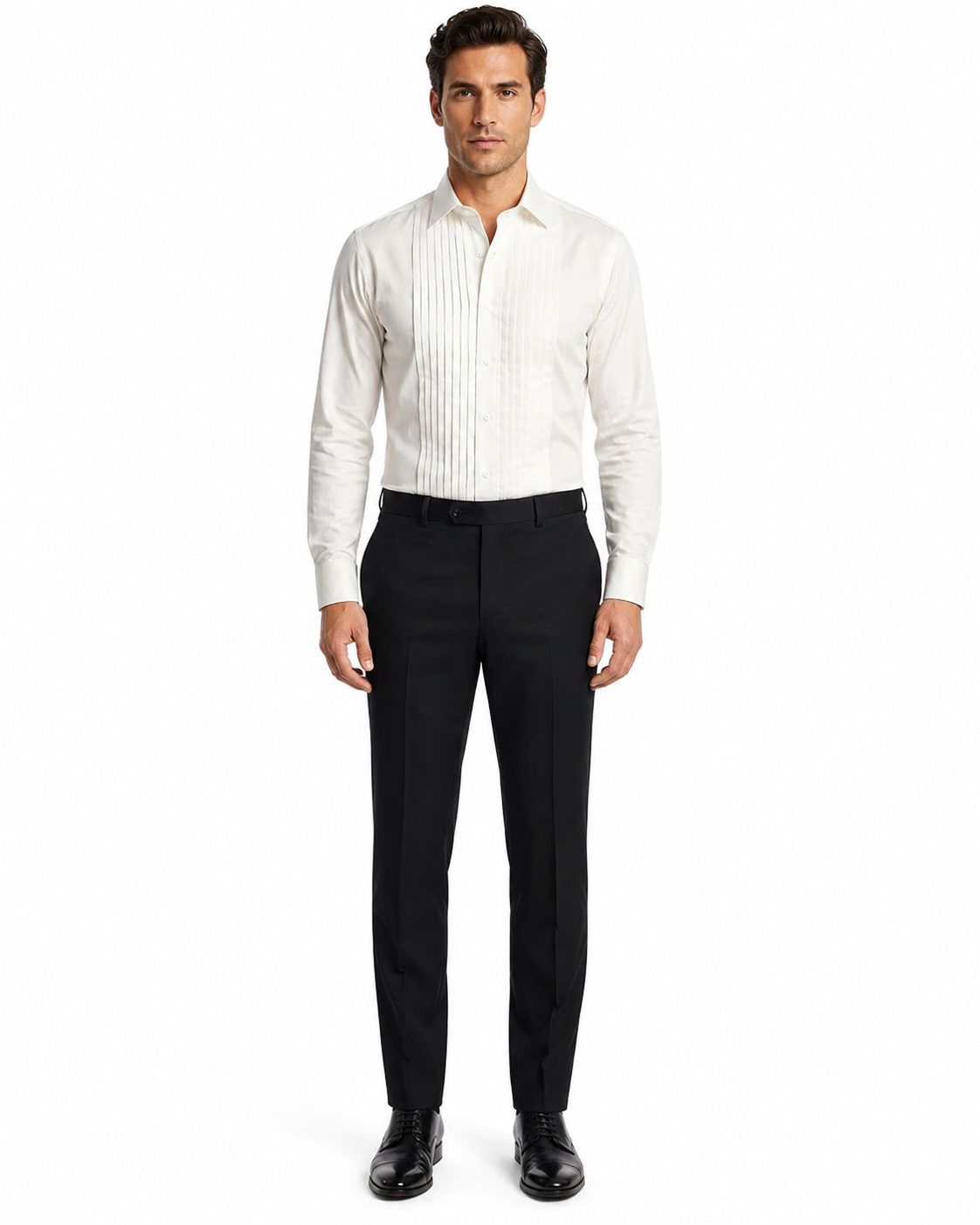 Men’s Ivory Cream Off White  Pleated Tuxedo Dress Shirt | French Cuff Formal Wedding Shirt