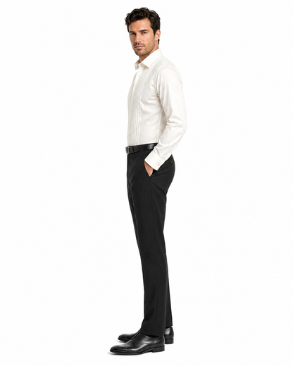 Men’s Ivory Cream Off White  Pleated Tuxedo Dress Shirt | French Cuff Formal Wedding Shirt