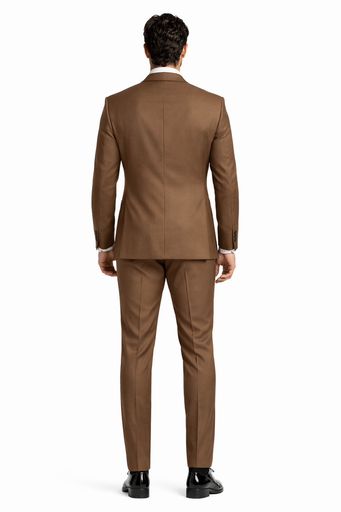 Men's Light Brown Tuxedo Suit with Black Satin Lapel - 3 Piece Formal Wedding & Prom Outfit - Country Look