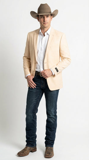Men’s Light Tan Peachish Champaign Cowboy Blazer – Western Style Sport Coat Jacket for Country Wedding, Rodeo