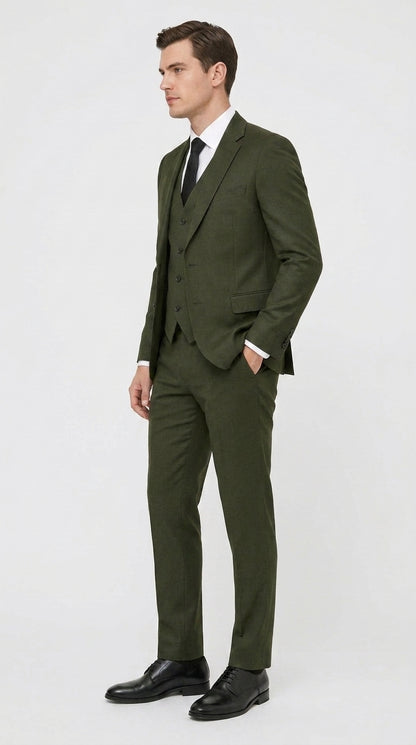 Mens Military Green 3-Piece Suit – Slim Fit Wedding, Business & Formal Suit with Vested Set