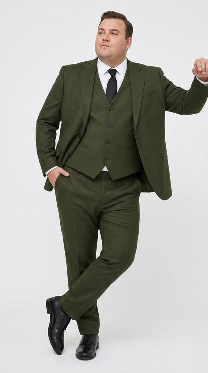 Mens Military Green 3-Piece Suit – Slim Fit Wedding, Business & Formal Suit with Vested Set