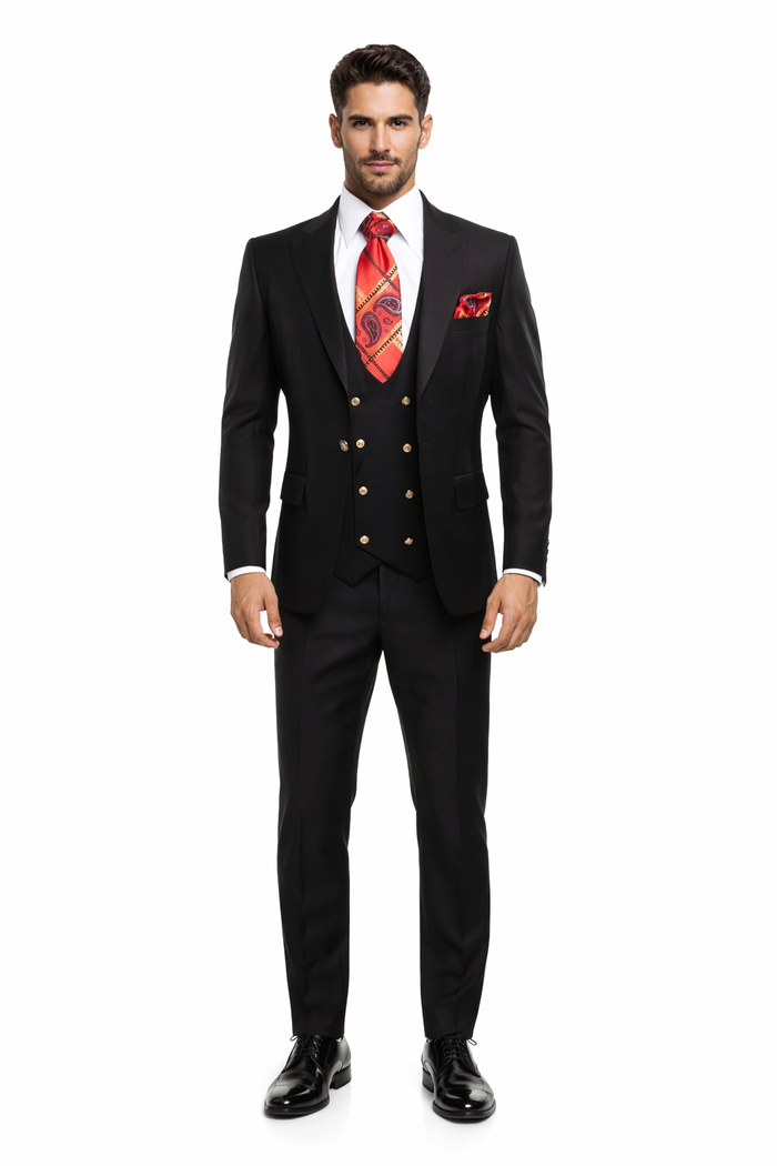 Men??s Modern Formal Suit ?? Rossi Man Max 3-Piece Slim Fit in Solid Black | RM1101