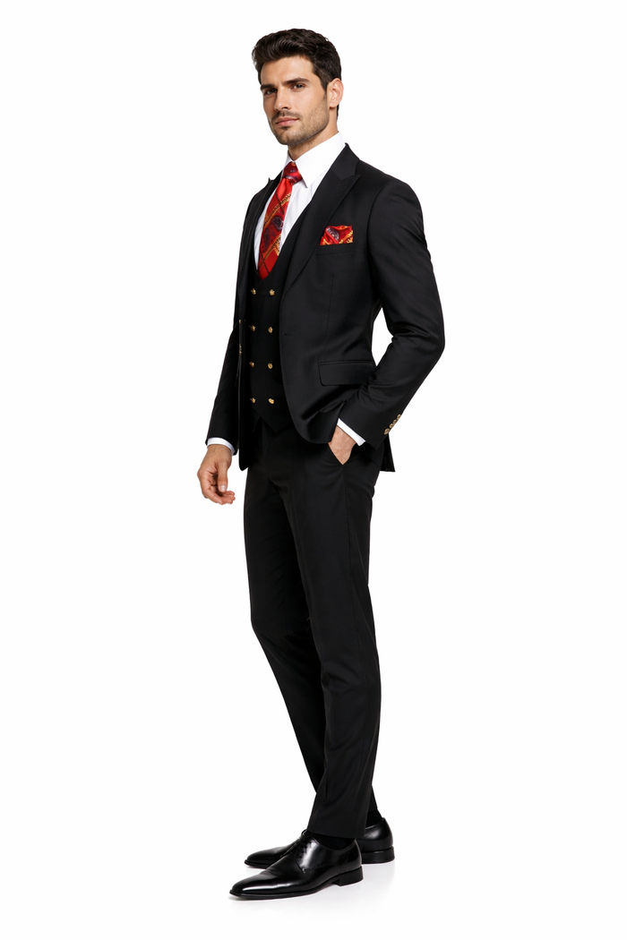 Men??s Modern Formal Suit ?? Rossi Man Max 3-Piece Slim Fit in Solid Black | RM1101