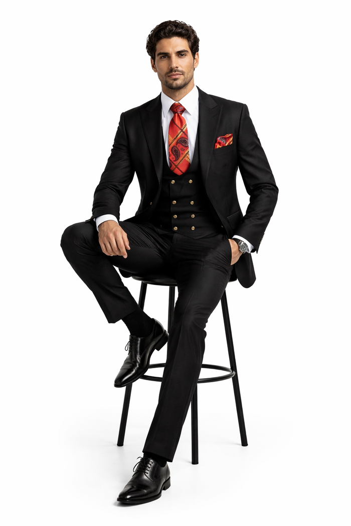 Men??s Modern Formal Suit ?? Rossi Man Max 3-Piece Slim Fit in Solid Black | RM1101