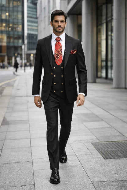 Men??s Modern Formal Suit ?? Rossi Man Max 3-Piece Slim Fit in Solid Black | RM1101