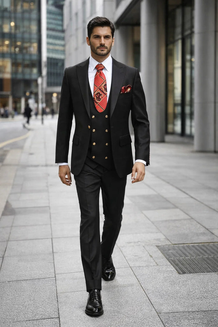 Men??s Modern Formal Suit ?? Rossi Man Max 3-Piece Slim Fit in Solid Black | RM1101