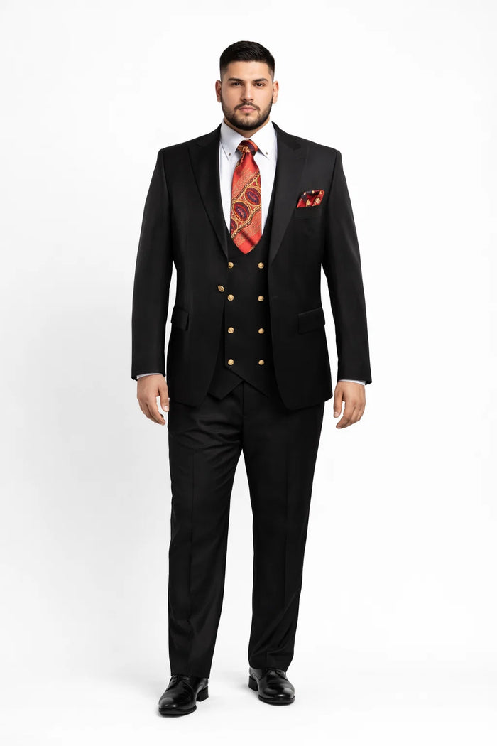 Men??s Modern Formal Suit ?? Rossi Man Max 3-Piece Slim Fit in Solid Black | RM1101