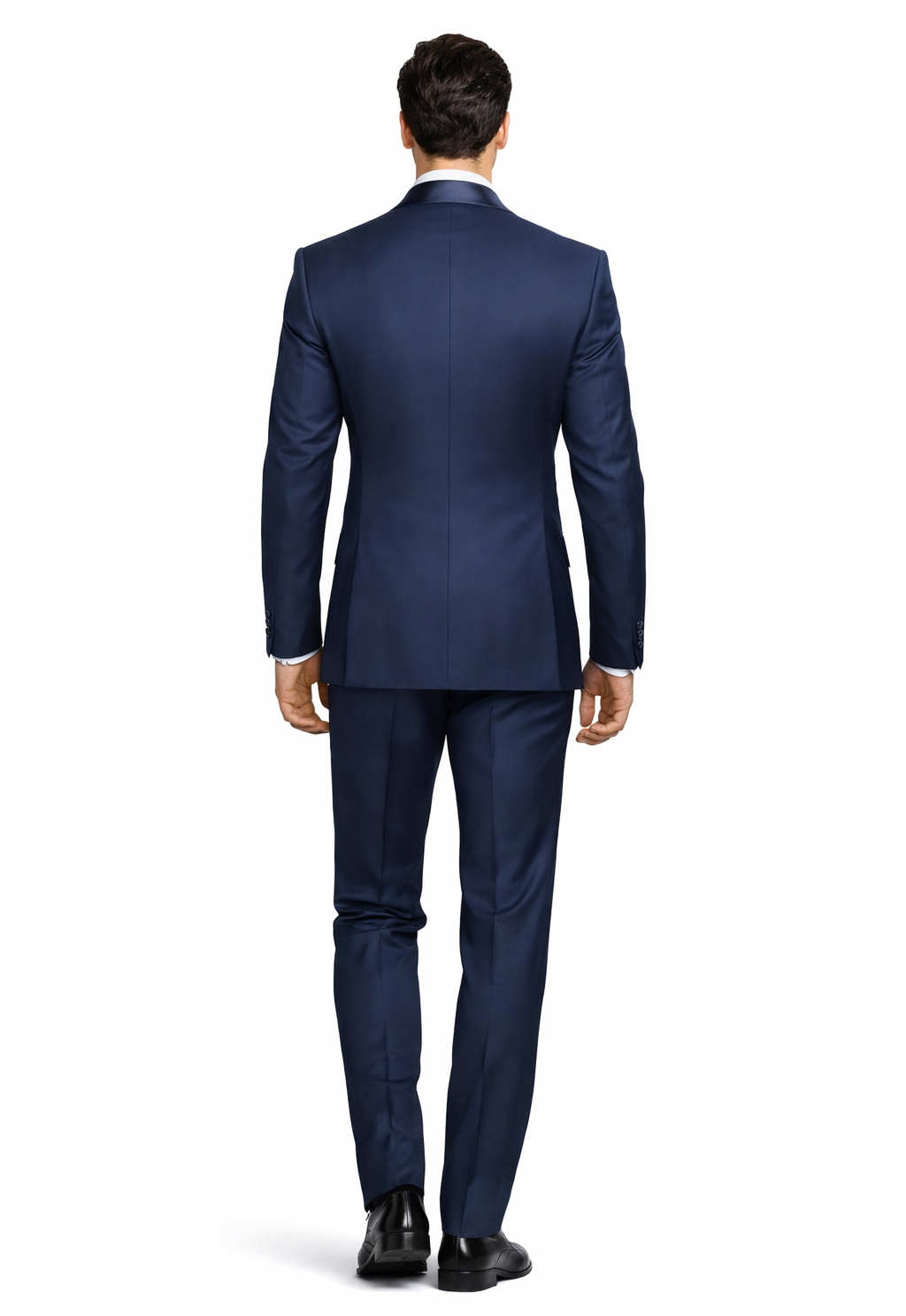 Mens Navy Blue Tuxedo with Satin Peak Lapel with navy sateen   3 Piece Formal Suit with Vest and Bow Tie