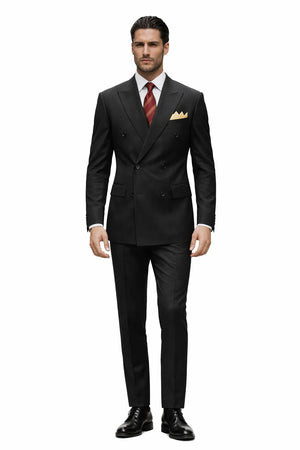 Mens Premium Black Double Breasted Poplin Classic Suit