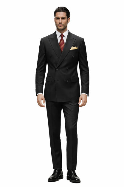 Mens Premium Black Double Breasted Poplin Classic Suit