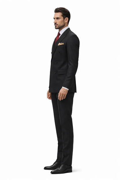 Mens Premium Black Double Breasted Poplin Classic Suit