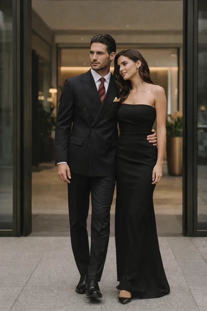 Mens Premium Black Double Breasted Poplin Classic Suit