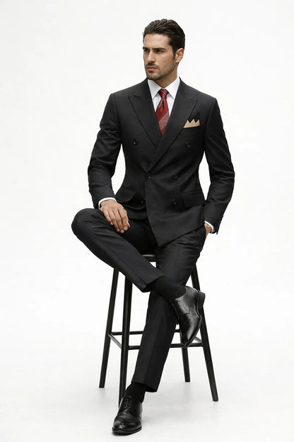 Mens Premium Black Double Breasted Poplin Classic Suit