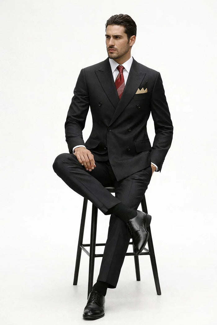 Men's Premium Black Double Breasted Poplin Classic Suit