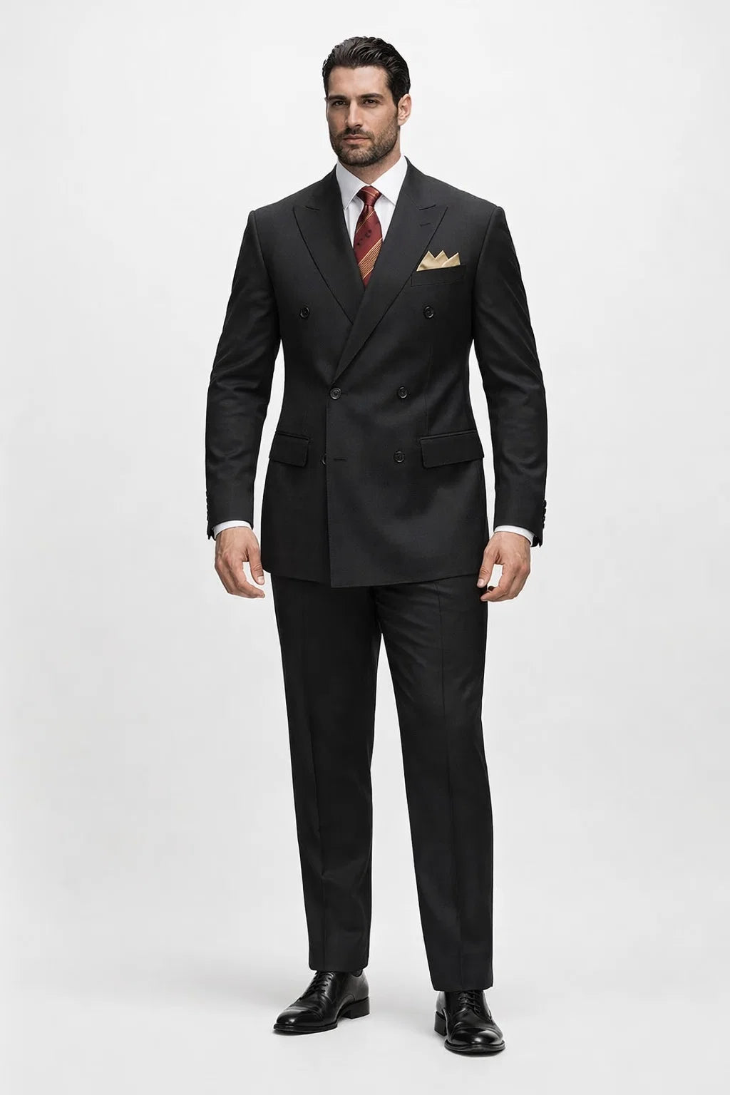 Mens Premium Black Double Breasted Poplin Classic Suit