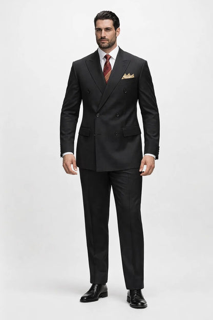 Mens Premium Black Double Breasted Poplin Classic Suit