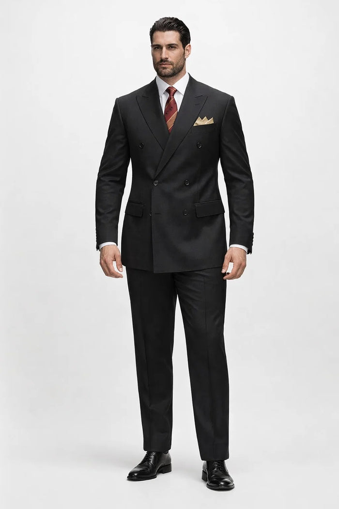 Men's Premium Black Double Breasted Poplin Classic Suit