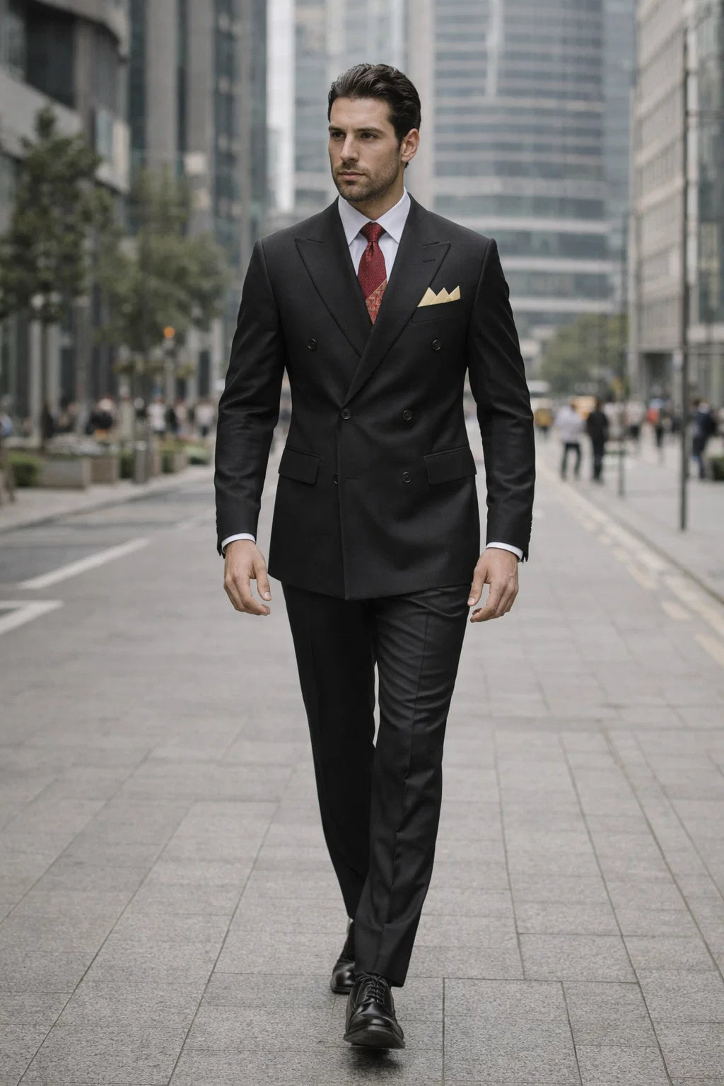 Mens Premium Black Double Breasted Poplin Classic Suit