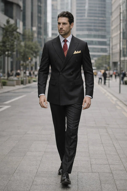 Mens Premium Black Double Breasted Poplin Classic Suit