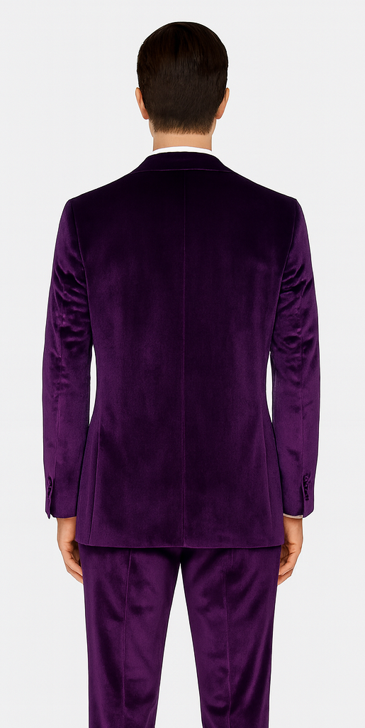Mens Purple Velvet Suit  Tazzio 2-Piece Slim Fit Tuxedo Style Blazer and Pants Set