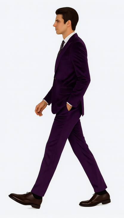 Mens Purple Velvet Suit  Tazzio 2-Piece Slim Fit Tuxedo Style Blazer and Pants Set
