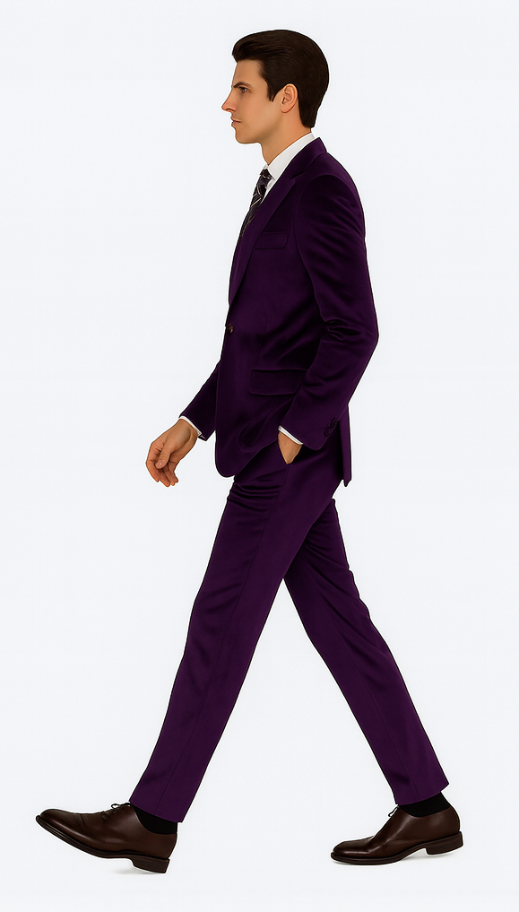 Mens Purple Velvet Suit  Tazzio 2-Piece Slim Fit Tuxedo Style Blazer and Pants Set