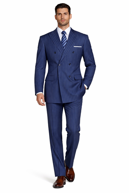 Men’s Royal Blue Pinstripe Three Piece Suit – Classic Formal 3PC Business and Wedding Suit Indigo Teal Saphire Pinstripe
