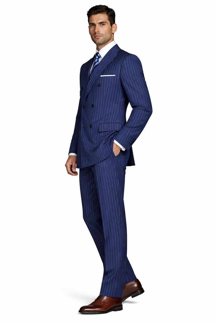 Men’s Royal Blue Pinstripe Three Piece Suit – Classic Formal 3PC Business and Wedding Suit Indigo Teal Saphire Pinstripe