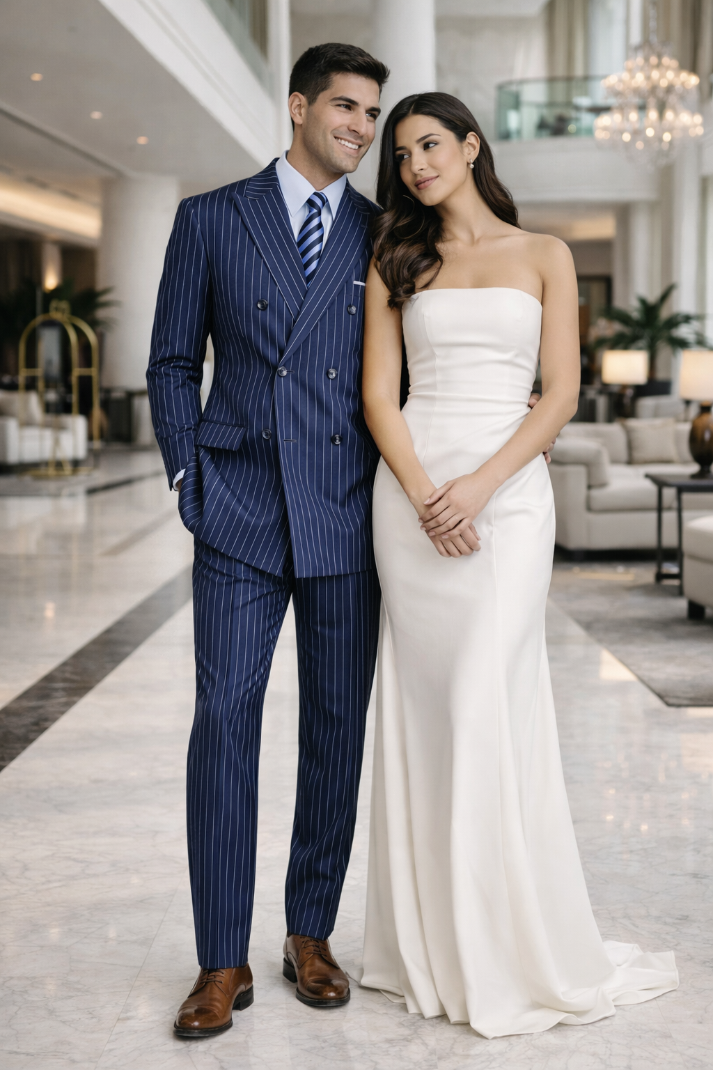 Men’s Royal Blue Pinstripe Three Piece Suit – Classic Formal 3PC Business and Wedding Suit Indigo Teal Saphire Pinstripe