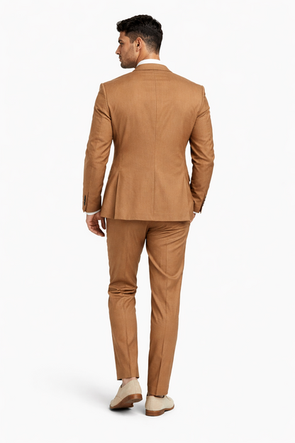 Mens Rust Brown Wedding Suit Modern Slim Fit Groom Suit for Fall Outdoor Ceremonies