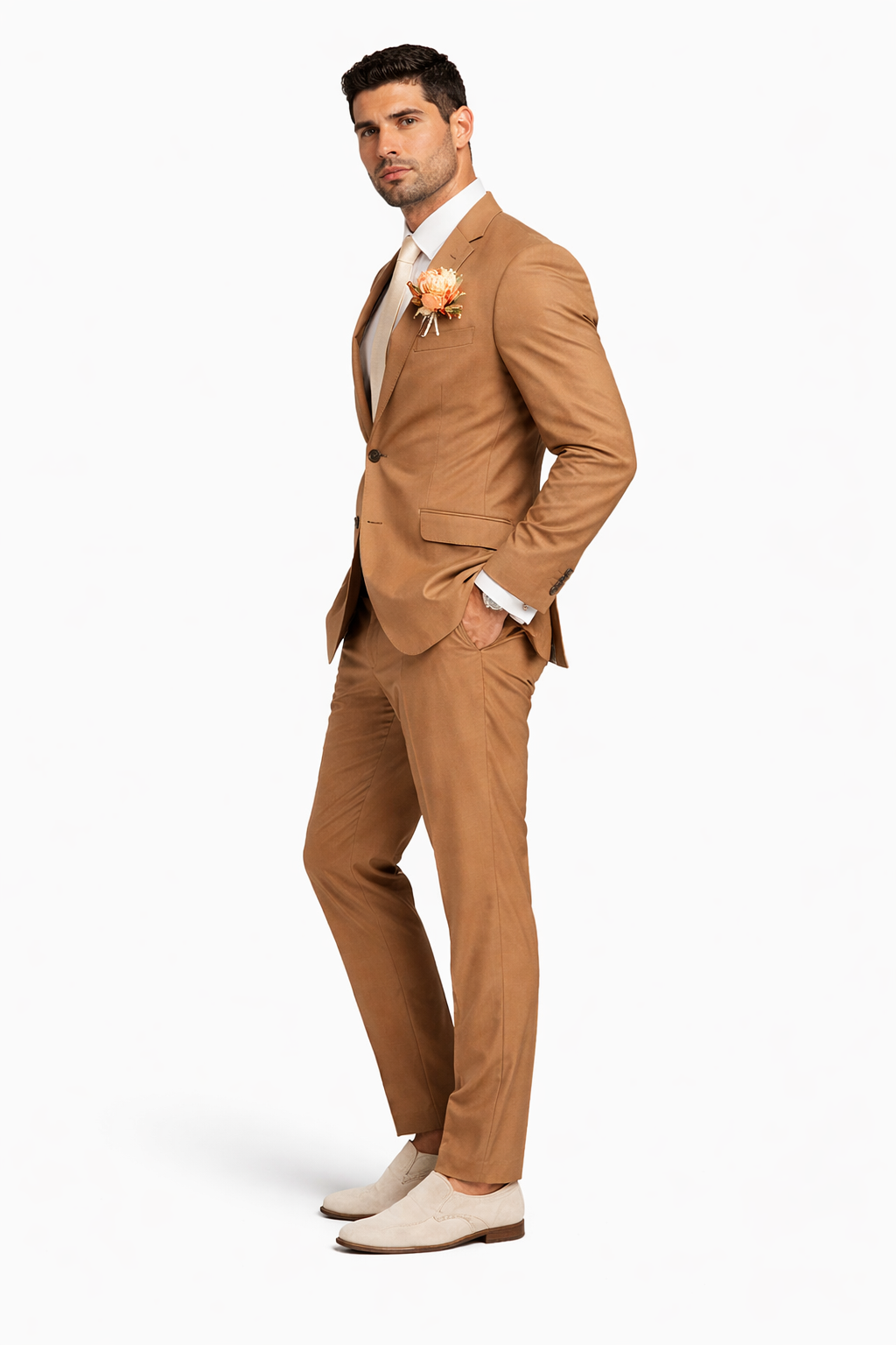 Mens Rust Brown Wedding Suit Modern Slim Fit Groom Suit for Fall Outdoor Ceremonies