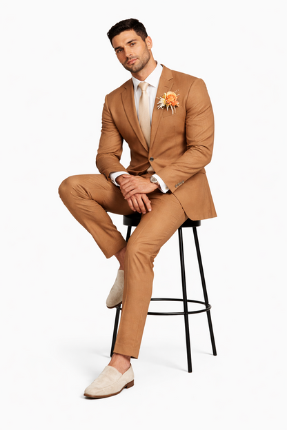 Mens Rust Brown Wedding Suit Modern Slim Fit Groom Suit for Fall Outdoor Ceremonies