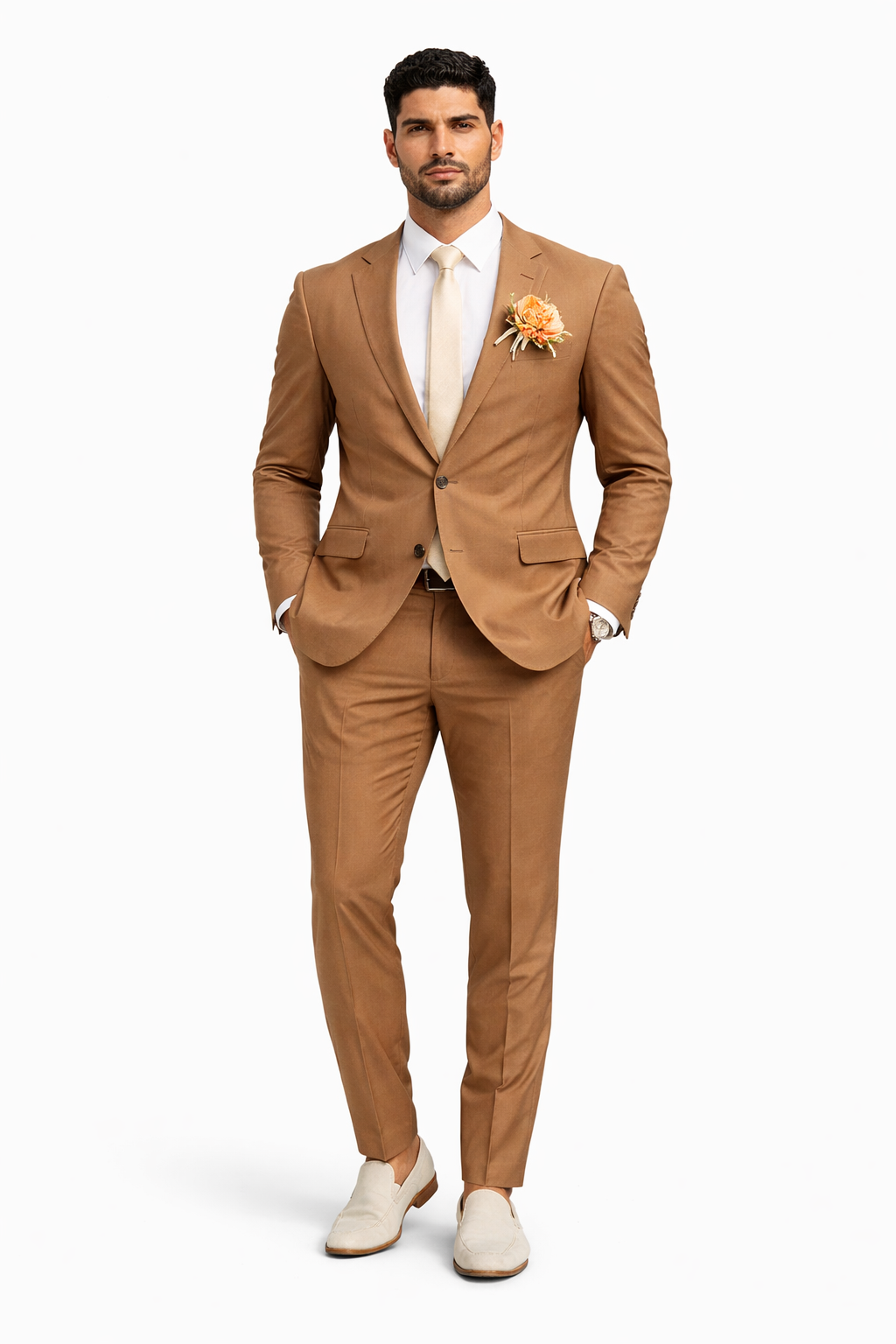 Mens Rust Brown Wedding Suit Modern Slim Fit Groom Suit for Fall Outdoor Ceremonies