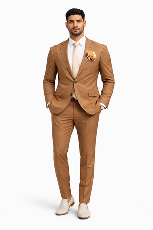 Mens Rust Brown Wedding Suit Modern Slim Fit Groom Suit for Fall Outdoor Ceremonies